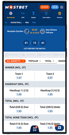 mostbet app basketball